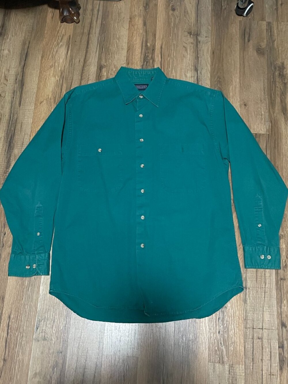 Lands' End Men's Teal Green Cotton Button Down Shirt M 15-15.5